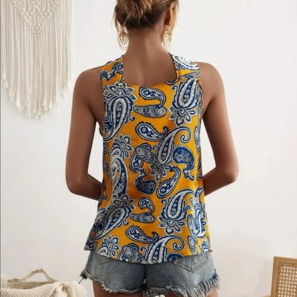 Boho Floral Paisley Print Tank Top Blouse - Picture 9 of 12